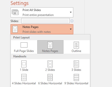 how to print powerpoint with notes
