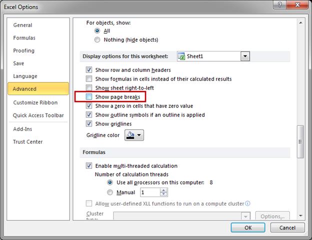 how to remove print lines in excel