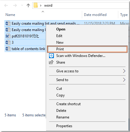 how to print multiple word documents at once